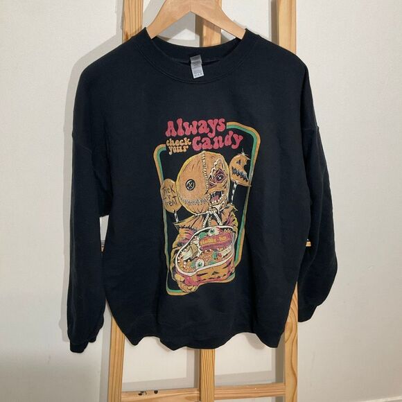 Gildan Sweaters - Trick ‘r Treat, Always check your candy, graphic crewneck sweater black size XL